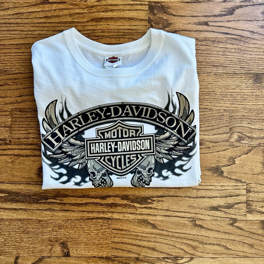 Harley-Davidson White and Black Winged Logo Tee NWOT